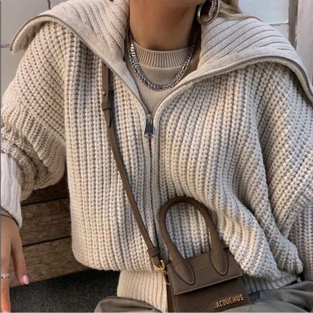Zara Zip Large Collar Sweater Cardigan Jacket